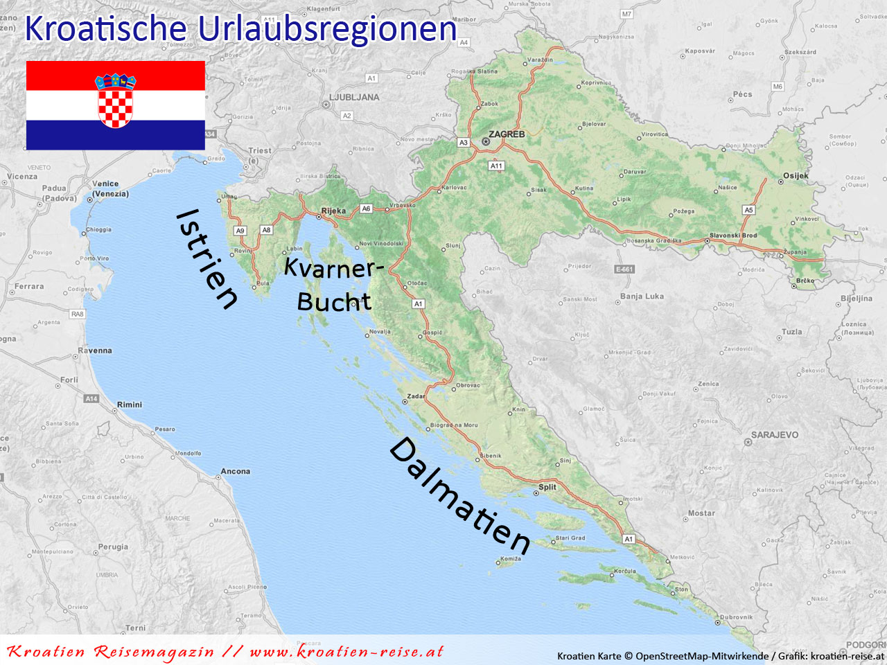 kroatien landkarte meer Urlaubsregionen In Kroatien Istrien Kvarner Bucht Dalmatien kroatien landkarte meer